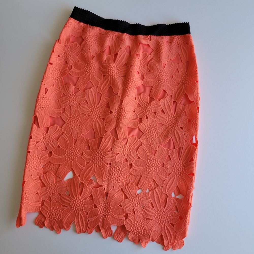 Coral Floral Cutout Midi Skirt